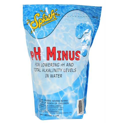 5 lb bag of AquaBrite pH Minus dry acid for professional pool water chemistry balancing and maintenance.