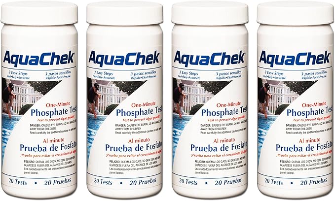 AquaChek Phosphate Test Kit with 20 one-minute testing strips for swimming pools.